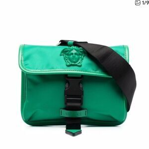 SALE Versace Green leather small La Medusa messenger bag